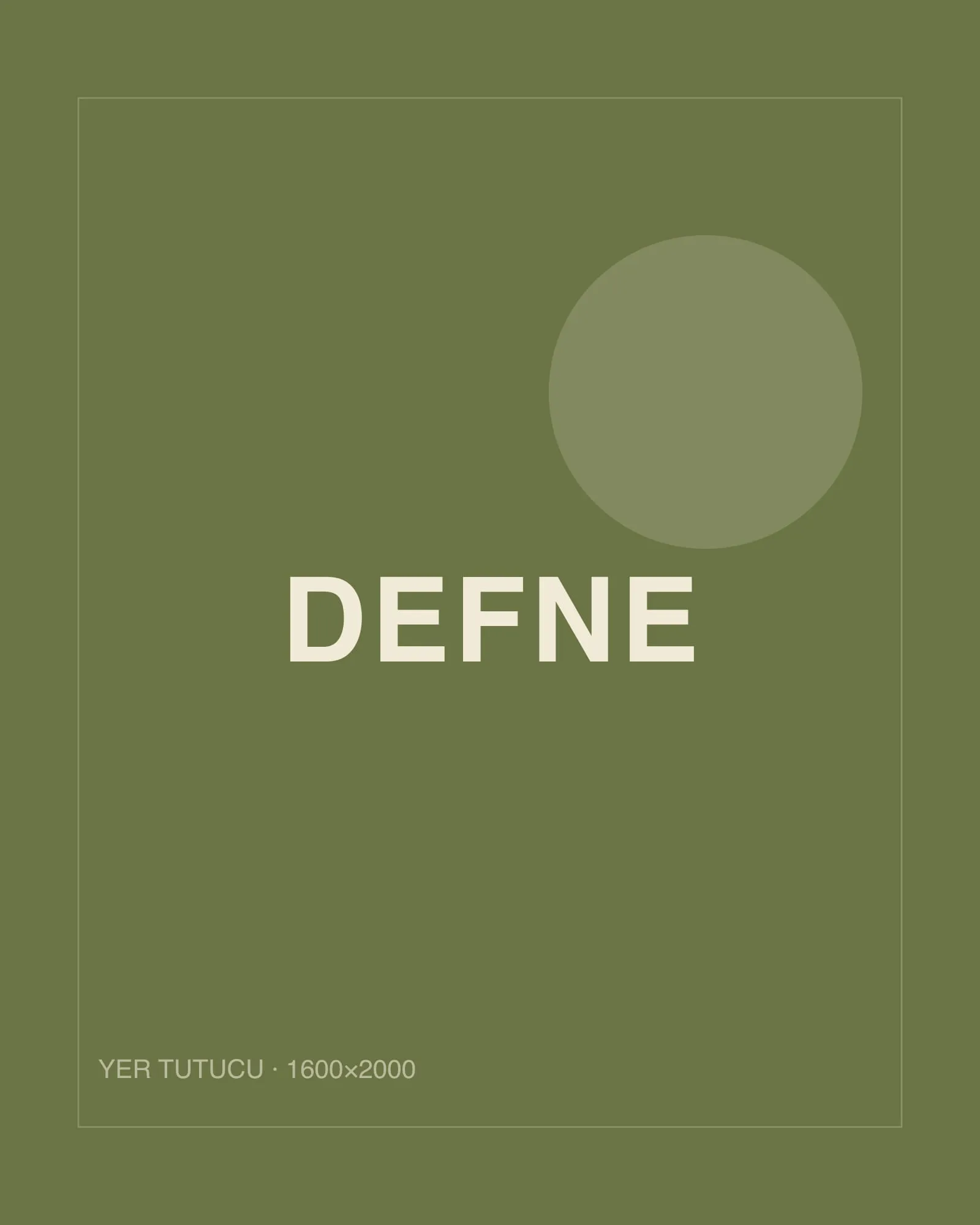 Bottle label reading Defne on an olive green background